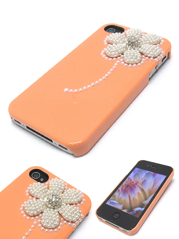 Multi size pearls on crystal flower cellphone case - hard case for iphone 4 - 4s