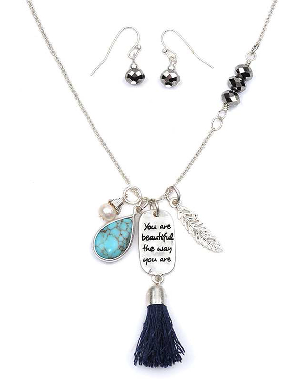 Love message and thread tassel necklace set - you are beautiful