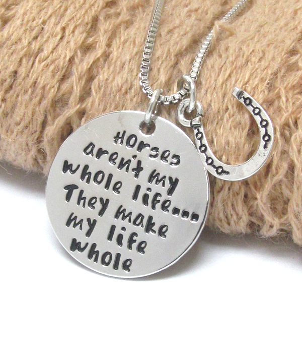 Pet lovers message pendant necklace - horses make my life whole