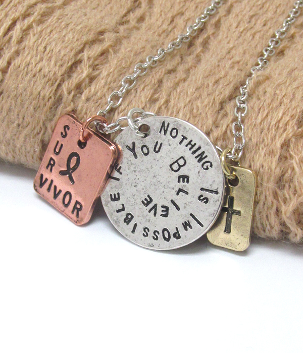 Religious inspiration message triple pendant necklace - nothing is impossible if you believe