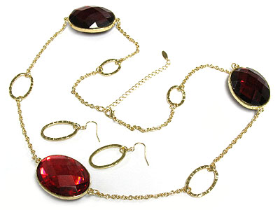 Both sided epoxy stone and metal ring chain necklace set