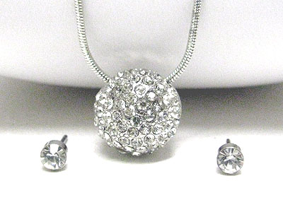 Crystal stud round ball pendant necklace set