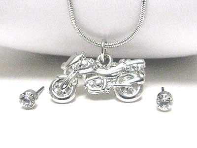 Crystal stud motor bike pendant necklace set