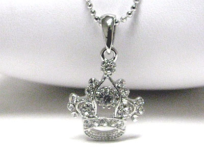 Crystal stud crown pendant necklace