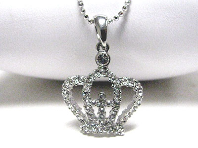 Crystal stud crown pendant necklace