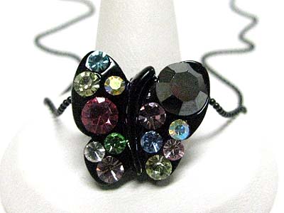 Crystal bubbled colored metal butterfly pendant necklace - special price