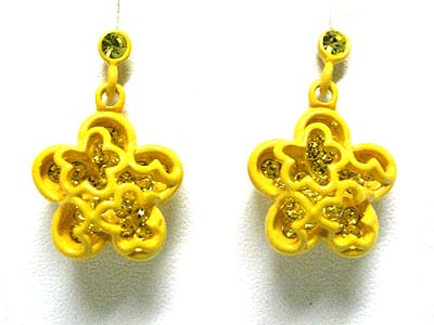 Crystal inside colored metal flower earring - special price