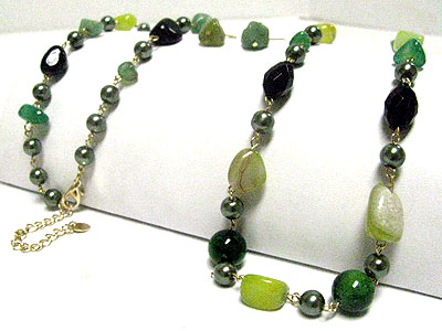 Natural stone and multi beads link long necklace set