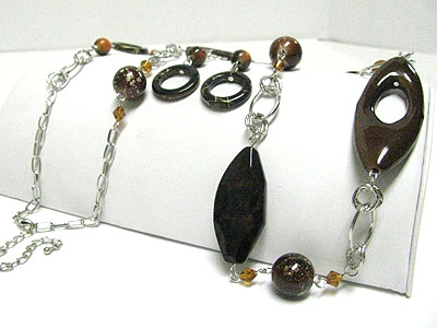 Murano glass parts and metal chain link long necklace set