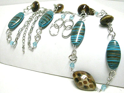 Murano glass parts and metal chain link long necklace set