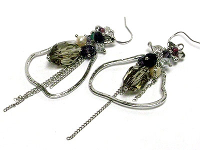 Semi precious stone and tassel drop earring