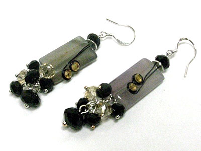 Semi precious stone and long stick earring