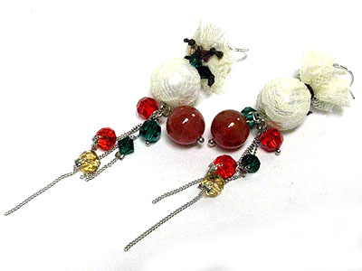 Semi precious stone and wrapped ball earring