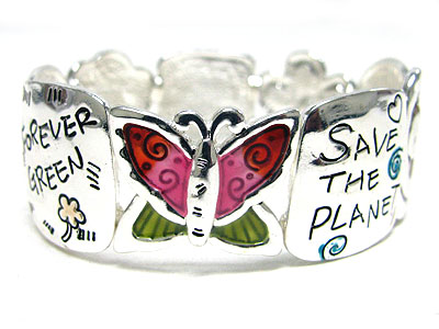 Save the planet green message metal casting bracelet