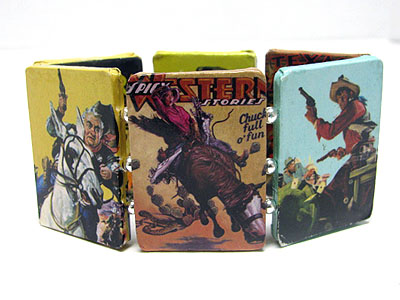 Paper art work wood stretch bracelet - western movie theme