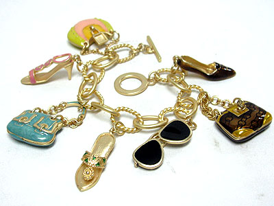 Metal epoxy lady fashion miniature charm dangle bracelet