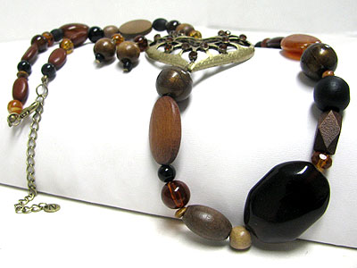 Natural material mixed beads long necklace set