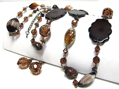 Glass art beads and disk link long necklace set