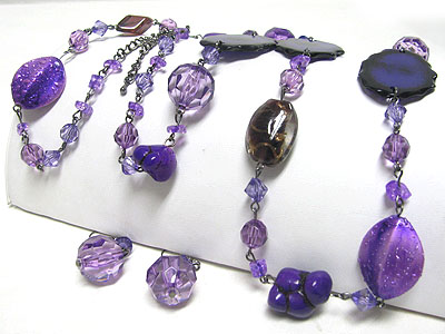 Glass art beads and disk link long necklace set