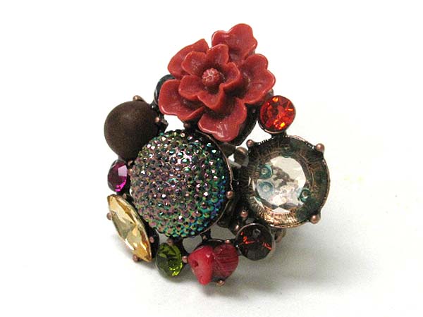 Multimedia art cabochon  stretch ring