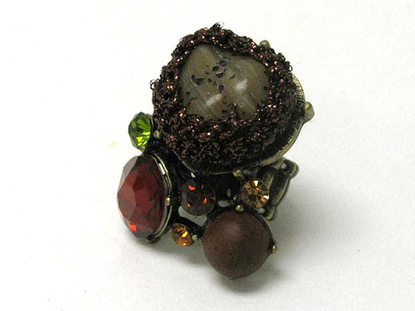 Multimedia art cabochon  stretch ring