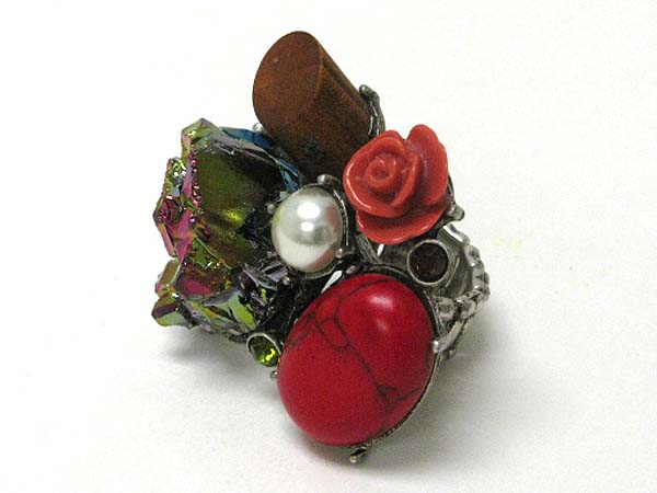 Multimedia art cabochon  stretch ring