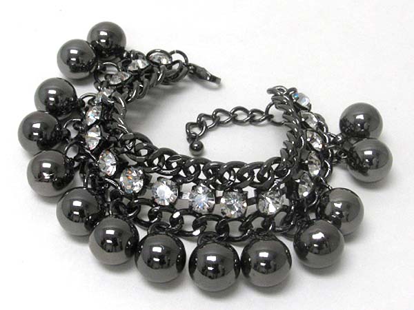 Crystal and metal ball dangle chain bracelet