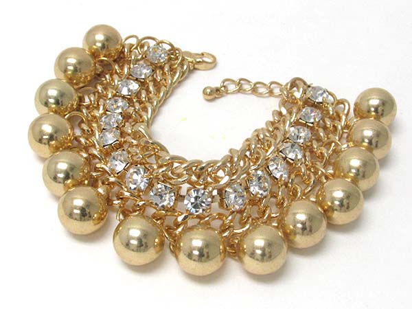 Crystal and metal ball dangle chain bracelet