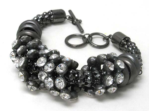 Crystal rondelle link metal tube chain link bracelet