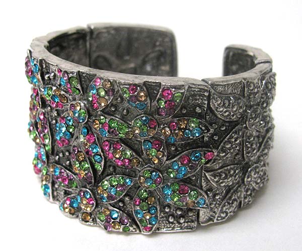 Multi crystal stud flower deco stretch bracelet