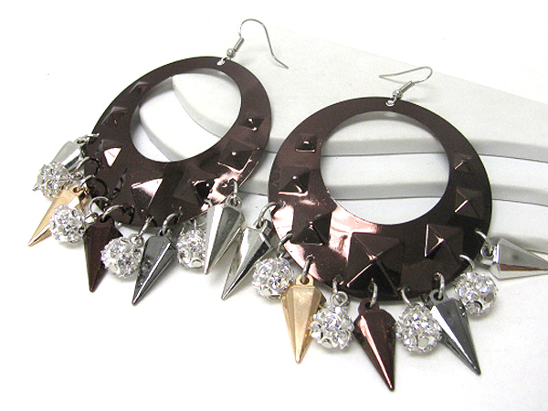 Crystal ball and spike dangle earring