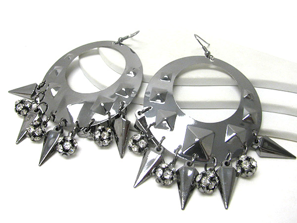 Crystal ball and spike dangle earring