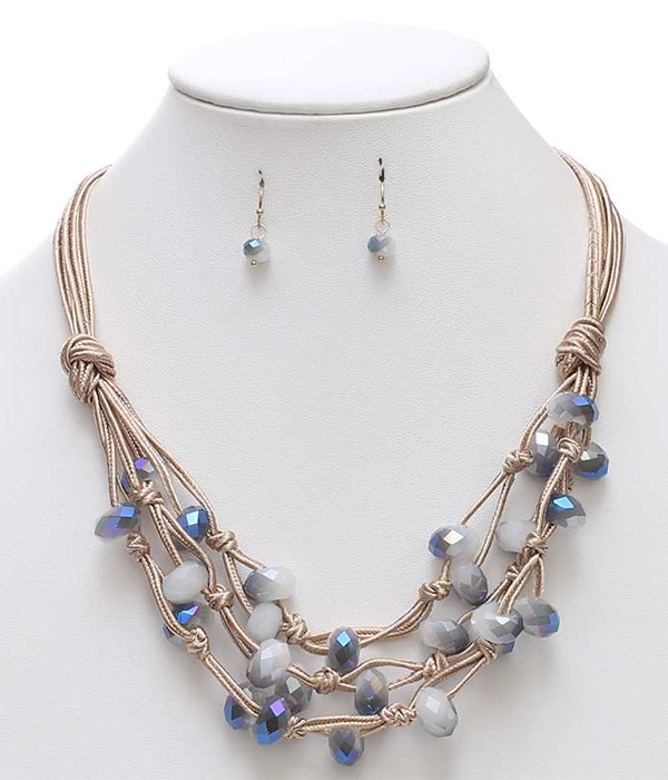 Facet stone and multi layer cord necklace set