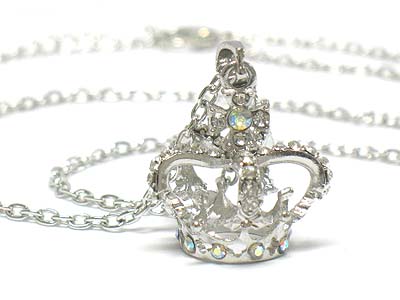 Crystal deco crown pendant necklace