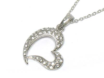 Crystal side paved heart pendant necklace 