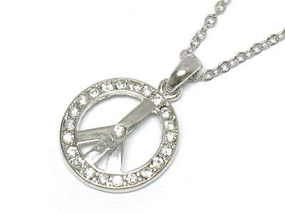 Crystal side paved peace pendant necklace 