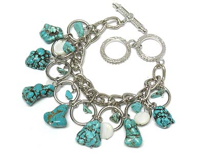 Multi turquoise stone charms toggle bracelet 