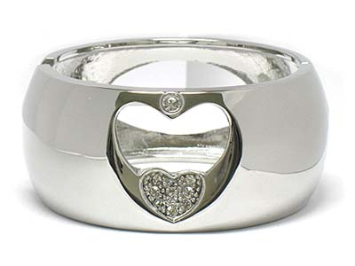 Crystal deco heart cut out hinge metal bangle