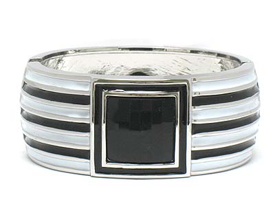 Enamel painted multi stripe pattern hinge bangle 