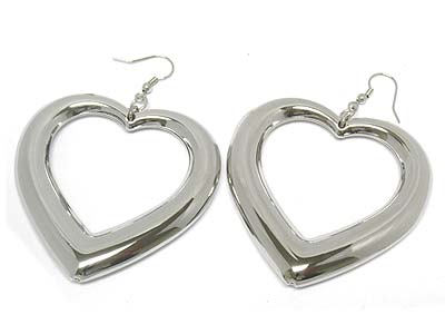 Large hollow metal heart shape drop earring