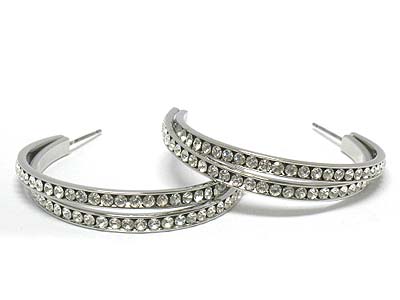 Crystal double stud hoop earring  - hoops