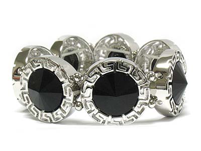 Facet cut acryl stone and casting metal stretch bracelet