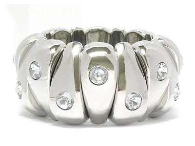 Glamorous  facet stone stud  light weight hollow metal stretch bracelet