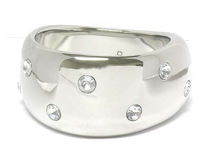 Stone stud uneven light weight hollw metal bangle bracelet