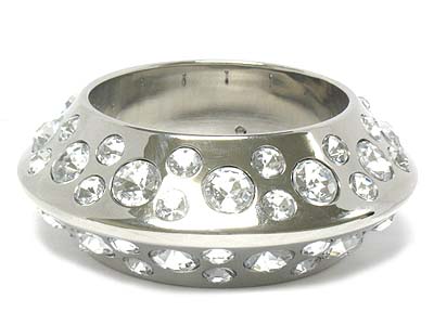 Glamorous multi  stone bubble light weight hollow metal bangle bracelet