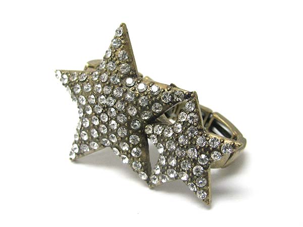 Crystal stud star dual finger stretch ring 