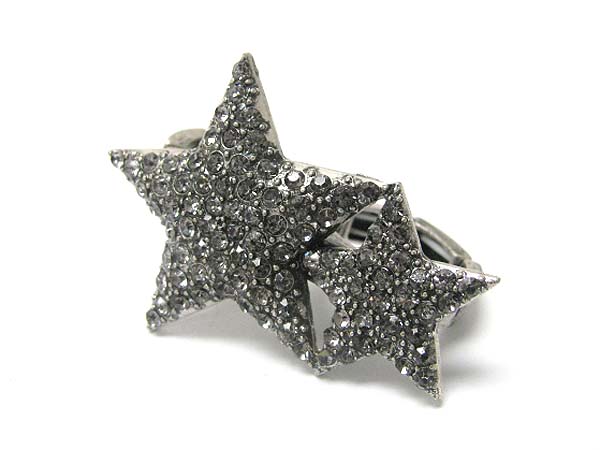 Crystal stud star dual finger stretch ring 