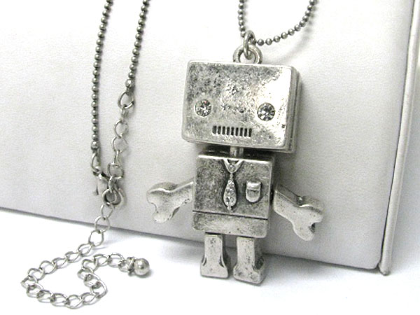 Crystal stud puppet robot pendant long necklace