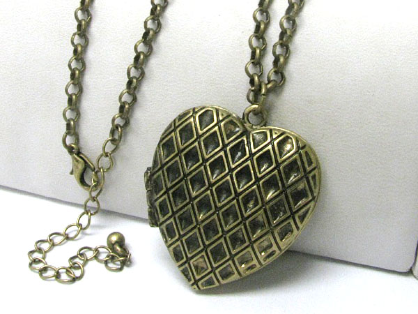 Burnish metal heart locket pendant long necklace