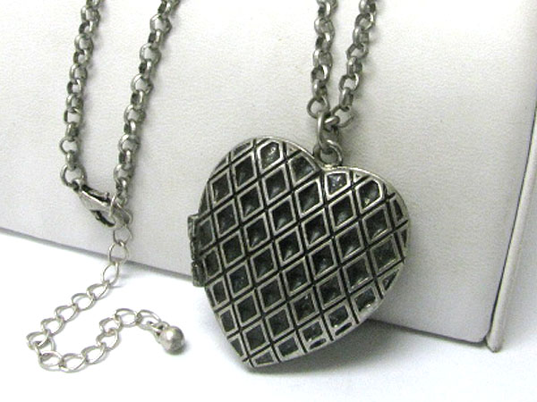 Burnish metal heart locket pendant long necklace